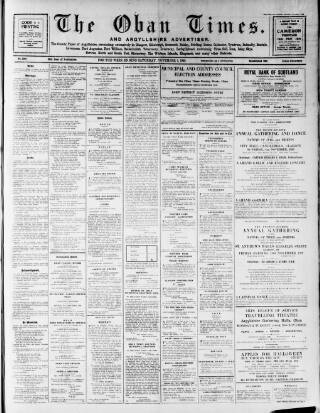 cover page of Oban Times and Argyllshire Advertiser published on November 2, 1929