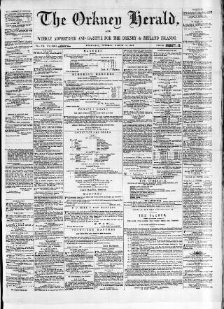 cover page of Orkney Herald published on March 19, 1867