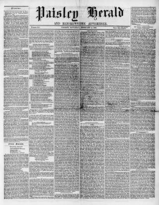 cover page of Paisley Herald and Renfrewshire Advertiser published on February 2, 1856