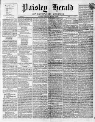 cover page of Paisley Herald and Renfrewshire Advertiser published on August 2, 1856