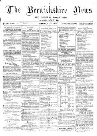 cover page of Berwickshire News and General Advertiser published on May 2, 1876
