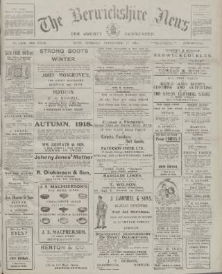 cover page of Berwickshire News and General Advertiser published on September 17, 1918