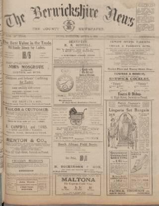 cover page of Berwickshire News and General Advertiser published on April 4, 1922