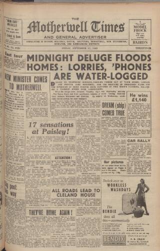 cover page of Motherwell Times published on September 17, 1948
