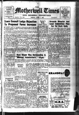 cover page of Motherwell Times published on April 1, 1955