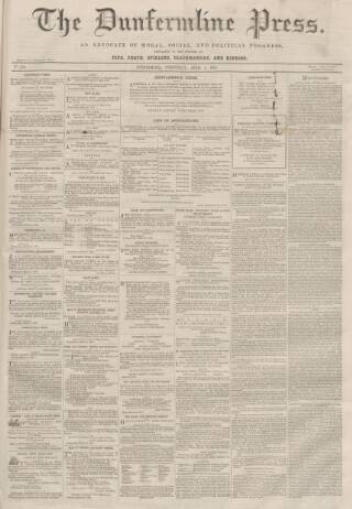 cover page of Dunfermline Press published on April 1, 1863