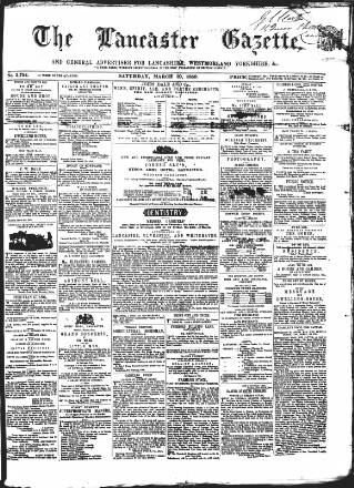 cover page of Lancaster Gazette published on March 19, 1859