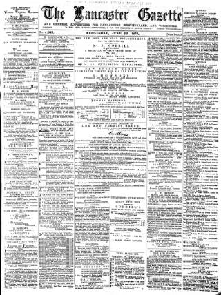 cover page of Lancaster Gazette published on June 18, 1879
