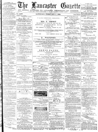 cover page of Lancaster Gazette published on February 2, 1884
