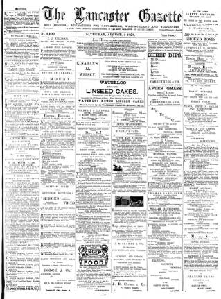 cover page of Lancaster Gazette published on August 2, 1890