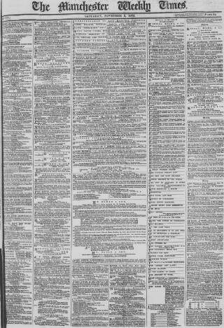 cover page of Manchester Times published on November 2, 1872