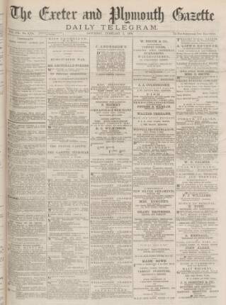 cover page of Exeter and Plymouth Gazette Daily Telegrams published on February 2, 1878
