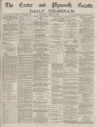 cover page of Exeter and Plymouth Gazette Daily Telegrams published on April 5, 1884