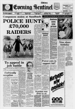cover page of Staffordshire Sentinel published on September 17, 1984