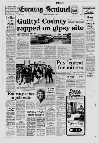 cover page of Staffordshire Sentinel published on November 2, 1984