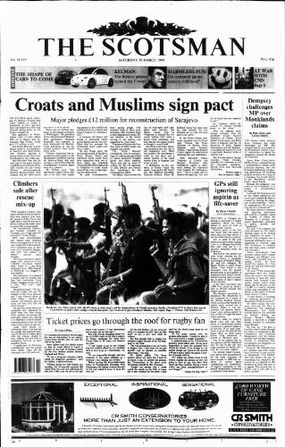cover page of The Scotsman published on March 19, 1994