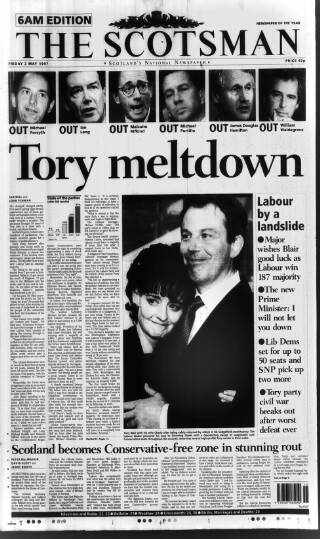 cover page of The Scotsman published on May 2, 1997