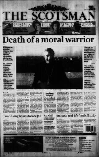 cover page of The Scotsman published on June 18, 2001