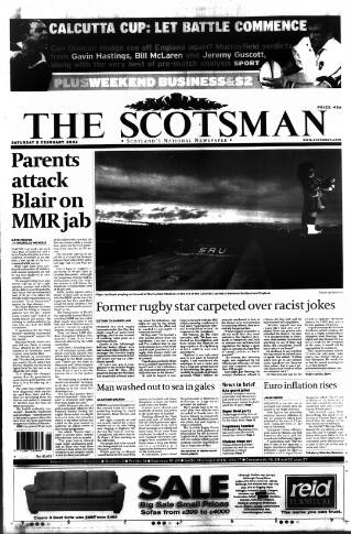 cover page of The Scotsman published on February 2, 2002