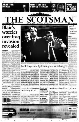 cover page of The Scotsman published on August 2, 2002