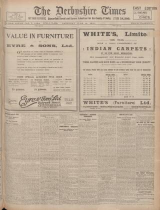 cover page of Derbyshire Times published on June 18, 1921