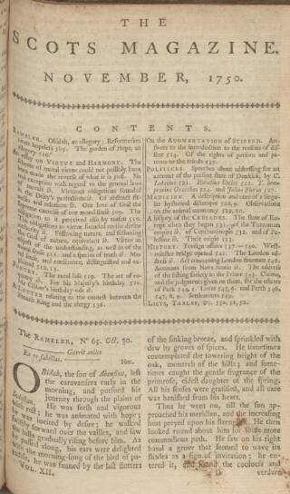 cover page of The Scots Magazine published on November 2, 1750