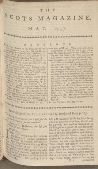 cover page of The Scots Magazine published on May 2, 1757