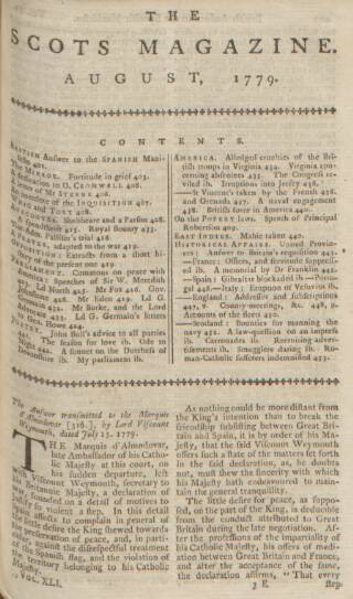 cover page of The Scots Magazine published on August 2, 1779