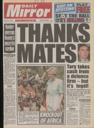 cover page of Daily Mirror published on March 19, 1990