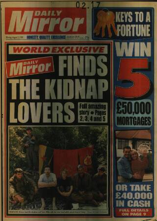 cover page of Daily Mirror published on August 2, 1993