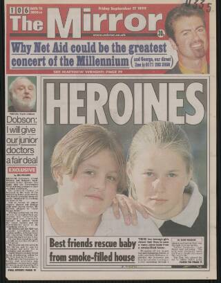 cover page of Daily Mirror published on September 17, 1999
