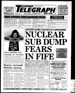cover page of Dundee Evening Telegraph published on November 2, 1992