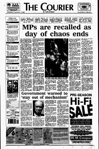 cover page of Dundee Courier published on September 17, 1992