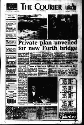 cover page of Dundee Courier published on February 2, 1993