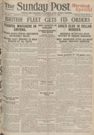 cover page of Sunday Post published on September 17, 1922