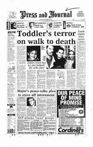 cover page of Aberdeen Press and Journal published on November 2, 1993