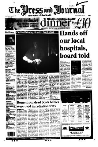 cover page of Aberdeen Press and Journal published on June 18, 2001