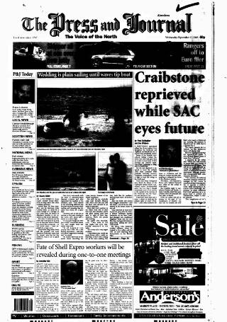 cover page of Aberdeen Press and Journal published on September 17, 2003