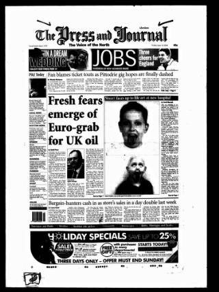 cover page of Aberdeen Press and Journal published on June 18, 2004