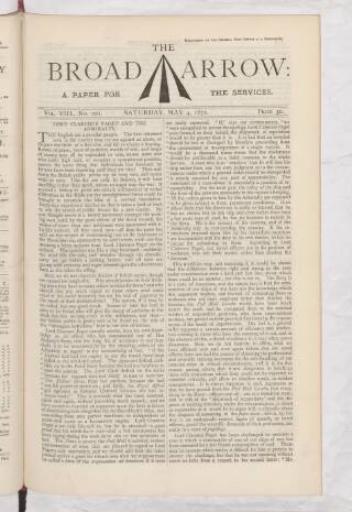 cover page of Broad Arrow published on May 4, 1872