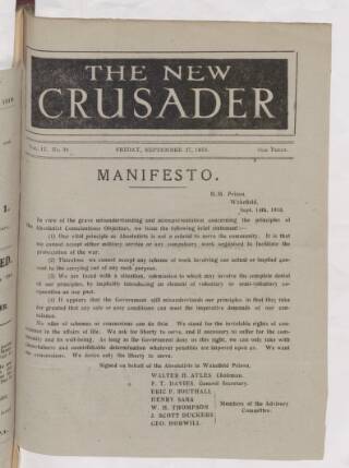 cover page of New Crusader published on September 27, 1918