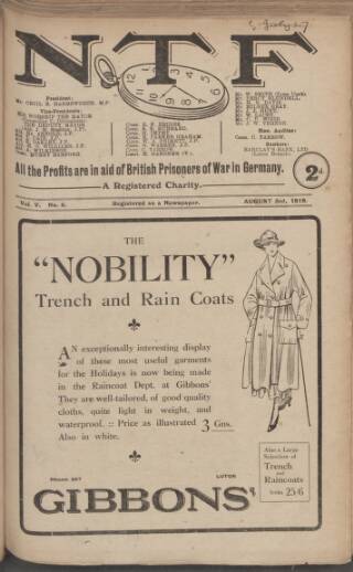 cover page of N.T.F. In Aid Of British Prisoners published on August 3, 1918