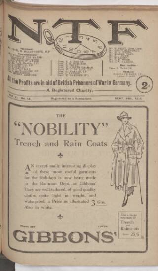 cover page of N.T.F. In Aid Of British Prisoners published on September 14, 1918