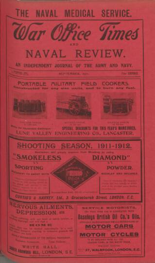 cover page of War Office Times and Naval Review published on September 1, 1911