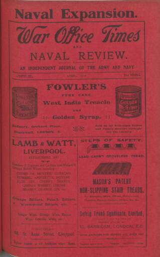 cover page of War Office Times and Naval Review published on April 15, 1912