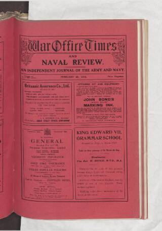 cover page of War Office Times and Naval Review published on February 29, 1916