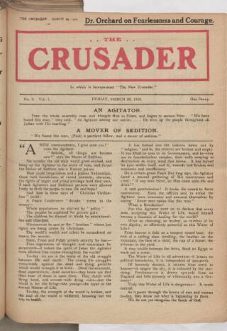 cover page of New Crusader published on March 28, 1919
