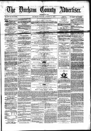 cover page of Durham County Advertiser published on August 2, 1861