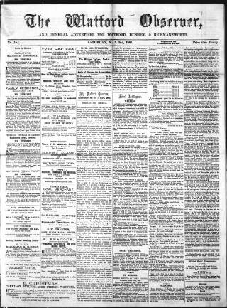 cover page of Watford Observer published on May 2, 1863