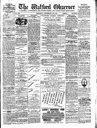 cover page of Watford Observer published on September 17, 1881